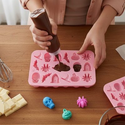 moules en silicone rose chocolat
