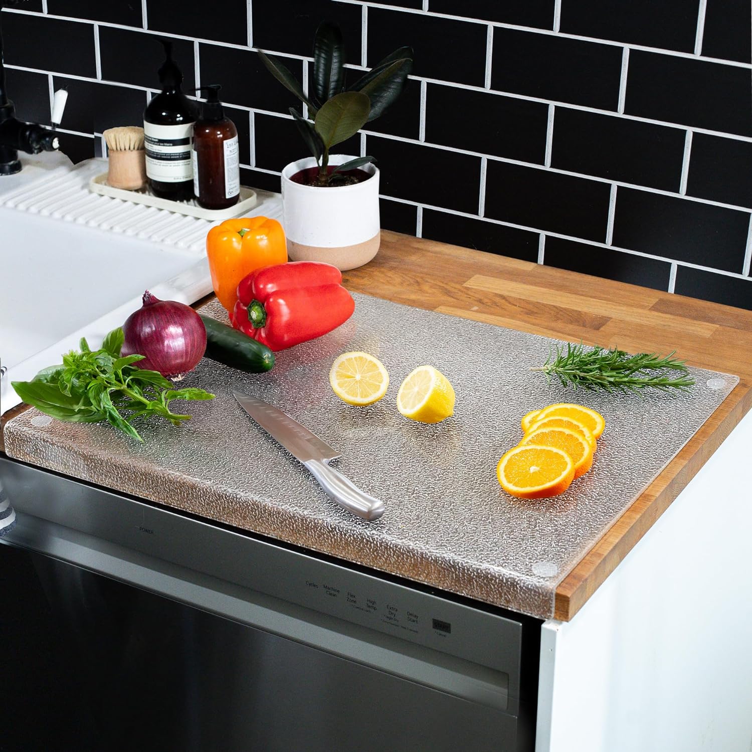 planche a decouper en verre legumes
