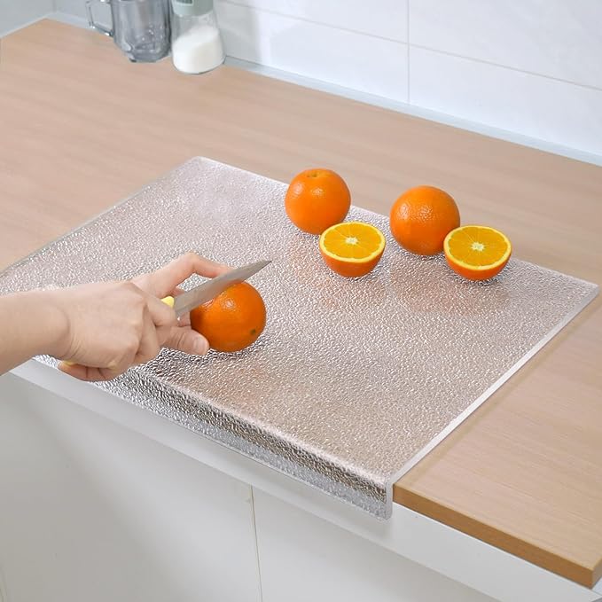 planche a decouper en verre orange