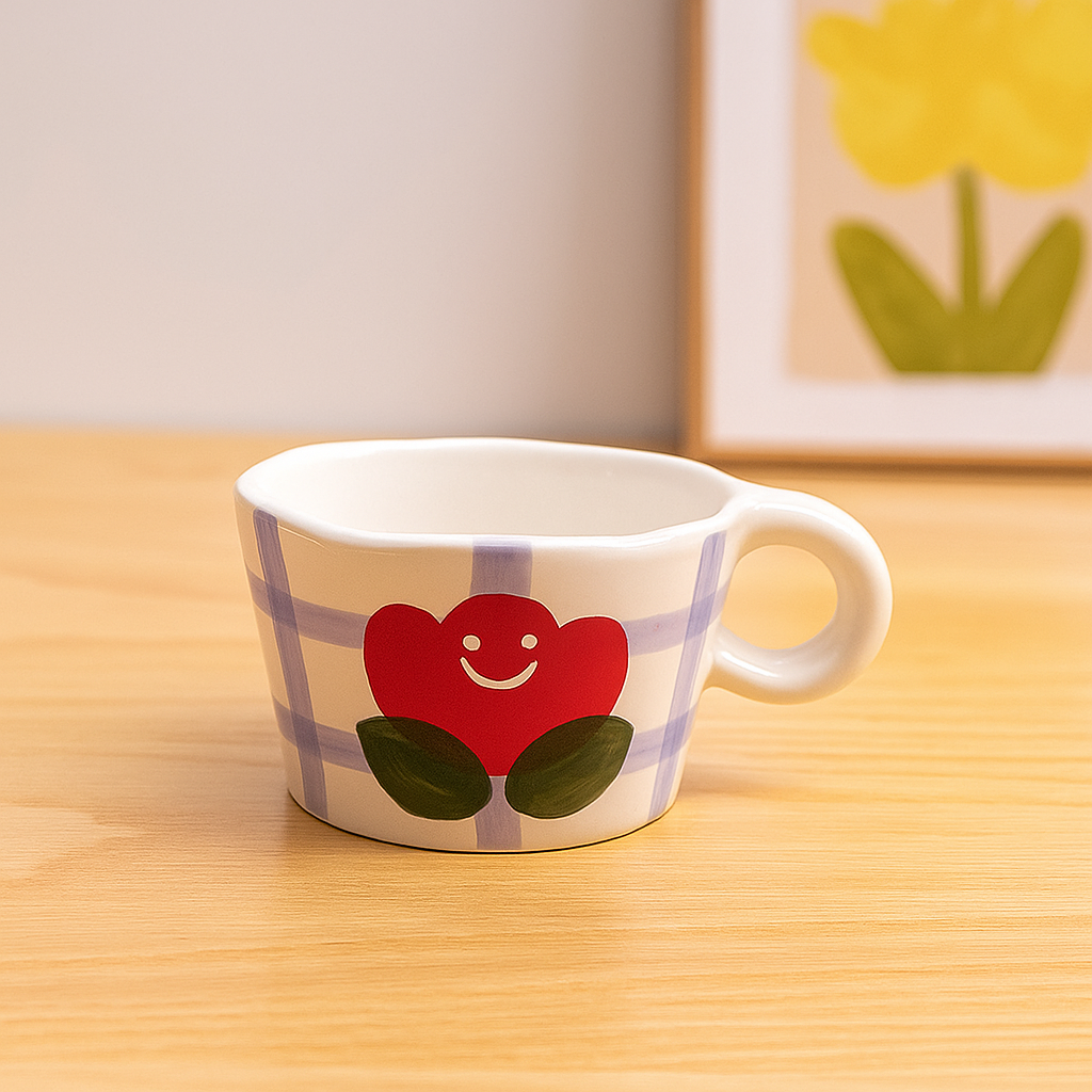 tasses enfant fille tulipe rouge table